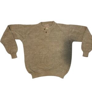 Vintage Woolrich Mens Knit Pullover Sweater Ramie Cotton Fisherman Sand Beige